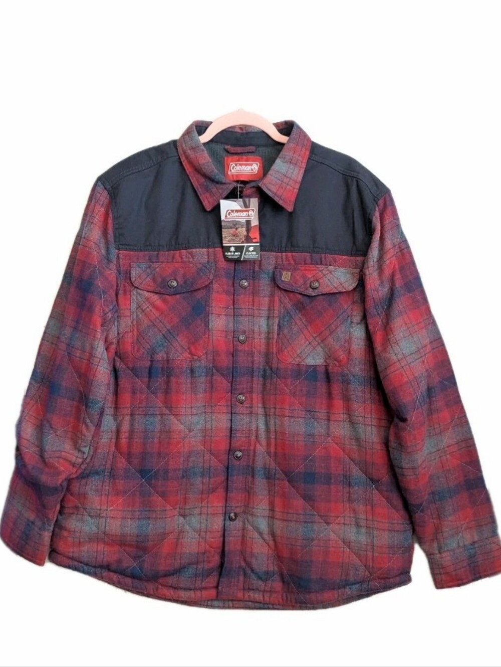 Coleman Plaid Fleece Lined Quilted  Flannel Shirt Jacket Shaket Red Size XL NWT
